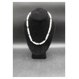 Beaded Necklace with White and Green Beads