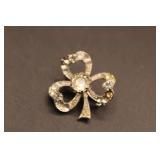 Silver-Tone Clover-Shaped Brooch with Rhinestones