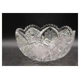 Vintage Cut Glass Bowl with Floral and Geometric P