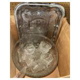 Decorative Glassware and Chrome Tray Set