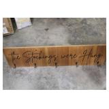 Wooden Stocking Holder with Hooks and Script Desig