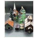 34 pc Vintage Stained Glass Christmas Village Set