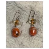 Beaded Dangle Earrings With Orange and Clear Beads