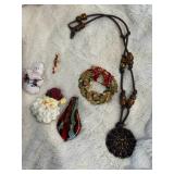 Holiday Pins and Pendant Necklace