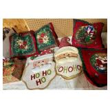 Christmas Decor Lot with Pillows and Santa Wall Ha