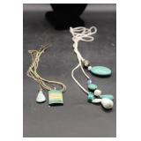 3 toned Glass Style Pendant w/ Chain & Turquoise +