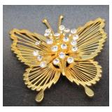 Vintage Gold-Tone Butterfly Brooch with Rhinestone