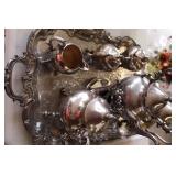 Silver on Copper Tea Set with Ornate Tray