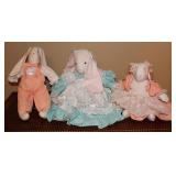 3 Vintage Handmade Stuffed Bunnies