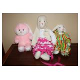 2 Vintage Handmade Rag Doll Bunnies & 1 +++