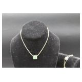 Gold Necklace and Bracelet Set with Green Stones