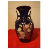 Navy Blue Vase with Peacock and Floral Design Navy Blue Vase with Peacock and Floral Design