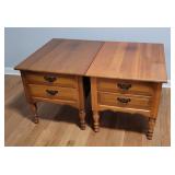 2 Pine End Tables with 2 Drawer Each