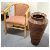 Upholstered Chair & Decretive Vase