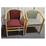 2 Blonde Wooden Upholstered Chairs