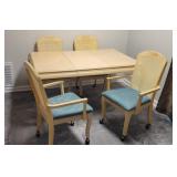 Blonde Dinning Room Table & 4 Rolling Chairs