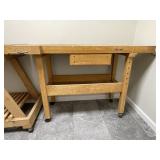Handmade Wooden Work Table W/Drawer On Casters