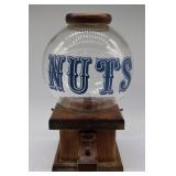 Vtg Glass and Wood Nut Dispenser