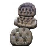 MCM Tufted Pleather Chair & Ottoman