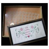Framed Cross Stitch Art & Doily