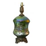 Vntg Large Green Carnival Glass  Lamp