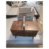 Wood Sewing Box with Feet & Knitting Supplies