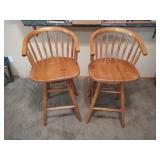 2 Wood Swivel Bar Stools