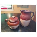Stoneware Two Tone Bean Pot & Pitcher