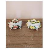 2 Ceramic Footed Jewelry Boxes 2 Ceramic Footed Jewelry Boxes