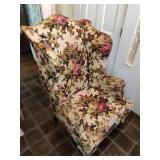Antique Red Floral Wing Back Chair - Read Details Antique Red Floral Wing Back Chair - Read Details