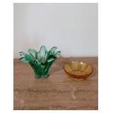 Amber and Green Glass Candy Dishes Amber and Green Glass Candy Dishes