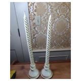 Pair Wheaton Ware Custard Glass Candlesticks Pair Wheaton Ware Custard Glass Candlesticks