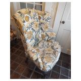 Antique Yellow Floral Wing Back Chair-Read Detail Antique Yellow Floral Wing Back Chair-Read Detail