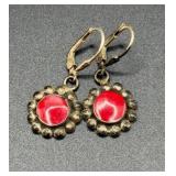 Vtg Red Stone Leverback Earrings Vtg Red Stone Leverback Earrings