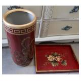 Vtg Handpainted Umbrella Holder & Tray Vtg Handpainted Umbrella Holder & Tray