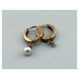 14K Gold Hoop Pearl Earrings � Missing Stone 14K Gold Hoop Pearl Earrings � Missing Stone