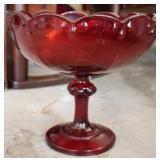 Vtg Ruby Glass Pedestal Compote Bowl Vtg Ruby Glass Pedestal Compote Bowl