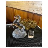 Vtg Crystal Horse, Glass Bowl, Cube