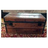 Vtg Wooden Trunk with Decorative Lining36×18.5×17