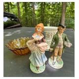 Vtg Figurines, Glass Bowl, Inarco Vase