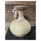 Vtg Mid-Century Aztec Ceramic Vase With Carved Pat