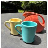 Vtg Fiesta Mug Pair and Tangerine Disc Pitcher6"