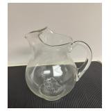 Vtg Glass Pitcher With Etched Design9" tall