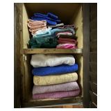 Vtg Towels in Wooden Cabinet