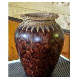 Vtg Ceramic Vase With Woven Rim8.5" tall