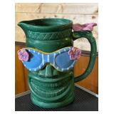 Vtg Ceramic Tiki Pitcher with Handle9.5" tall