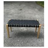 Mid-Century Woven Bench with Wood Frame35x14x18