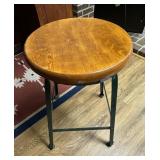Vtg Wooden Stool With Metal Legs23" tall