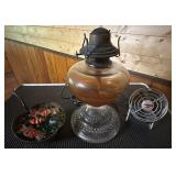 Oil Lamp, Brass Dish, and Cool-it Fan