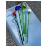 Four Vtg Glass Flower Stems19" long